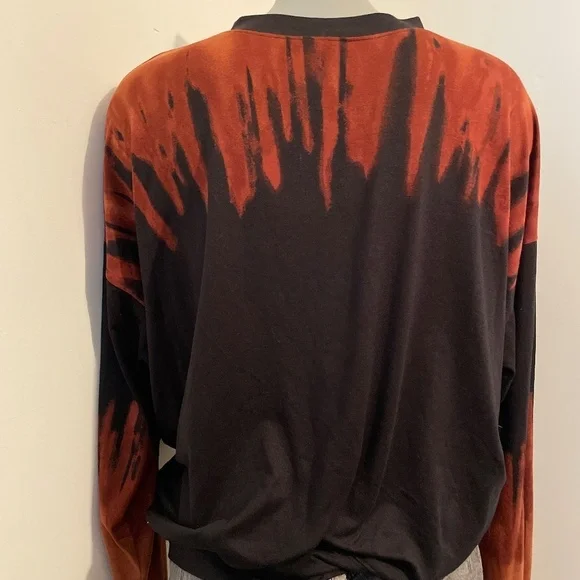 Peyton Jensen sweatshirt long sleeve banded hem ombre tie dye black orange small - Picture 5 of 7